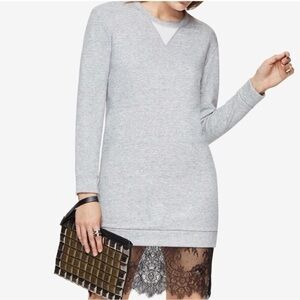 BCBGMAXAZRIA Gray Sweatshirt Dress with Lace Hemline- Size Medium